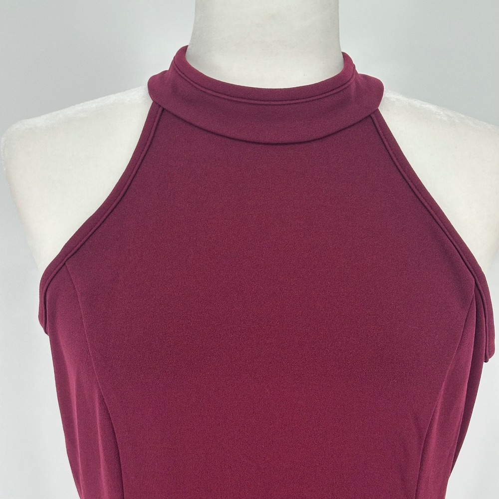 NWT Burgundy Halter Neck Ruffle High Slit Maxi Dress Formal Evening‎ Gown L